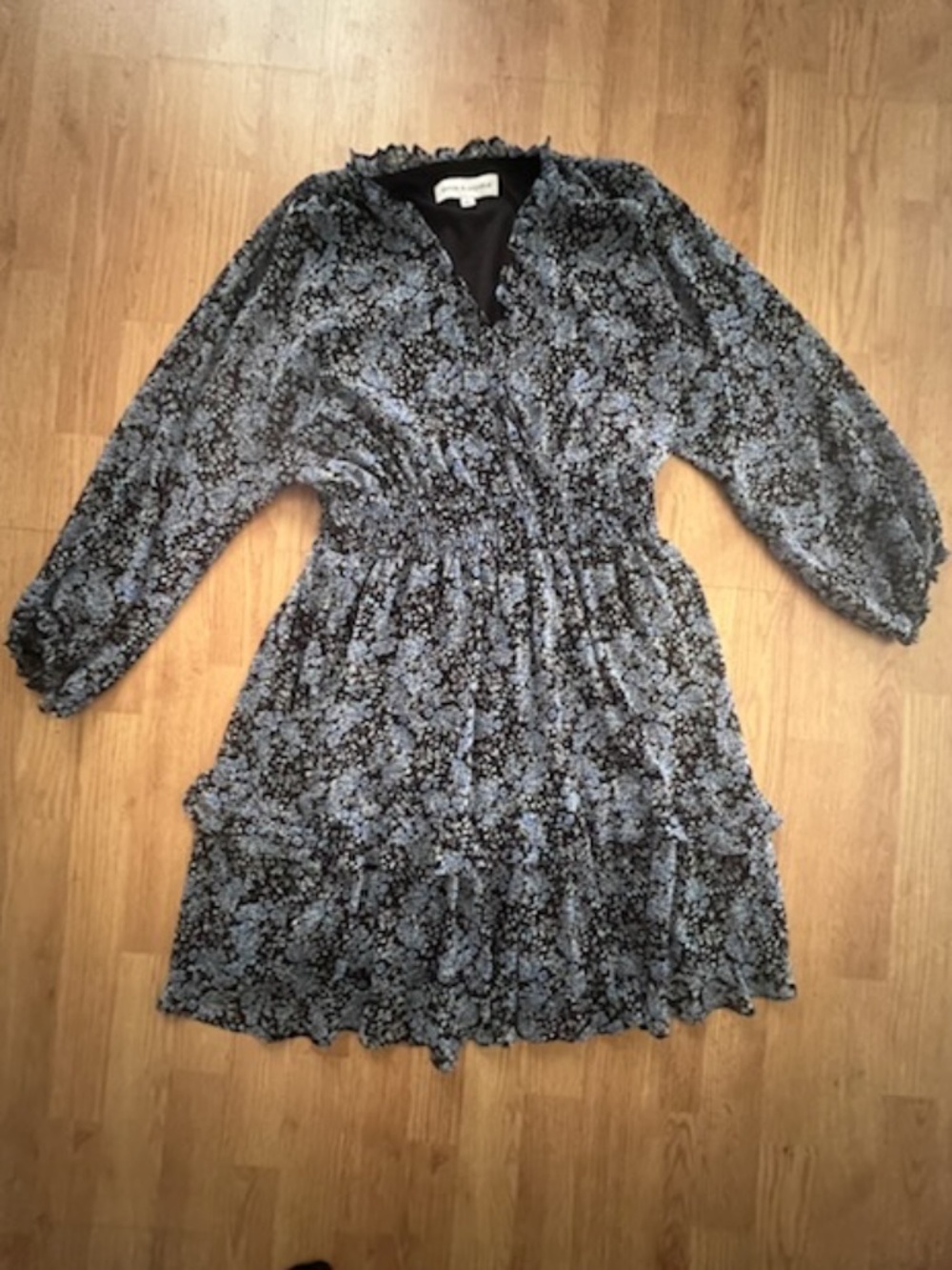 Emma & Michele Floral Print Boho Tiered Dress Blue XL